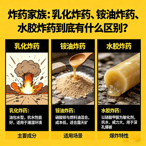 川汇炸药家族：乳化炸药、铵油炸药、水胶炸药到底有什么区别？